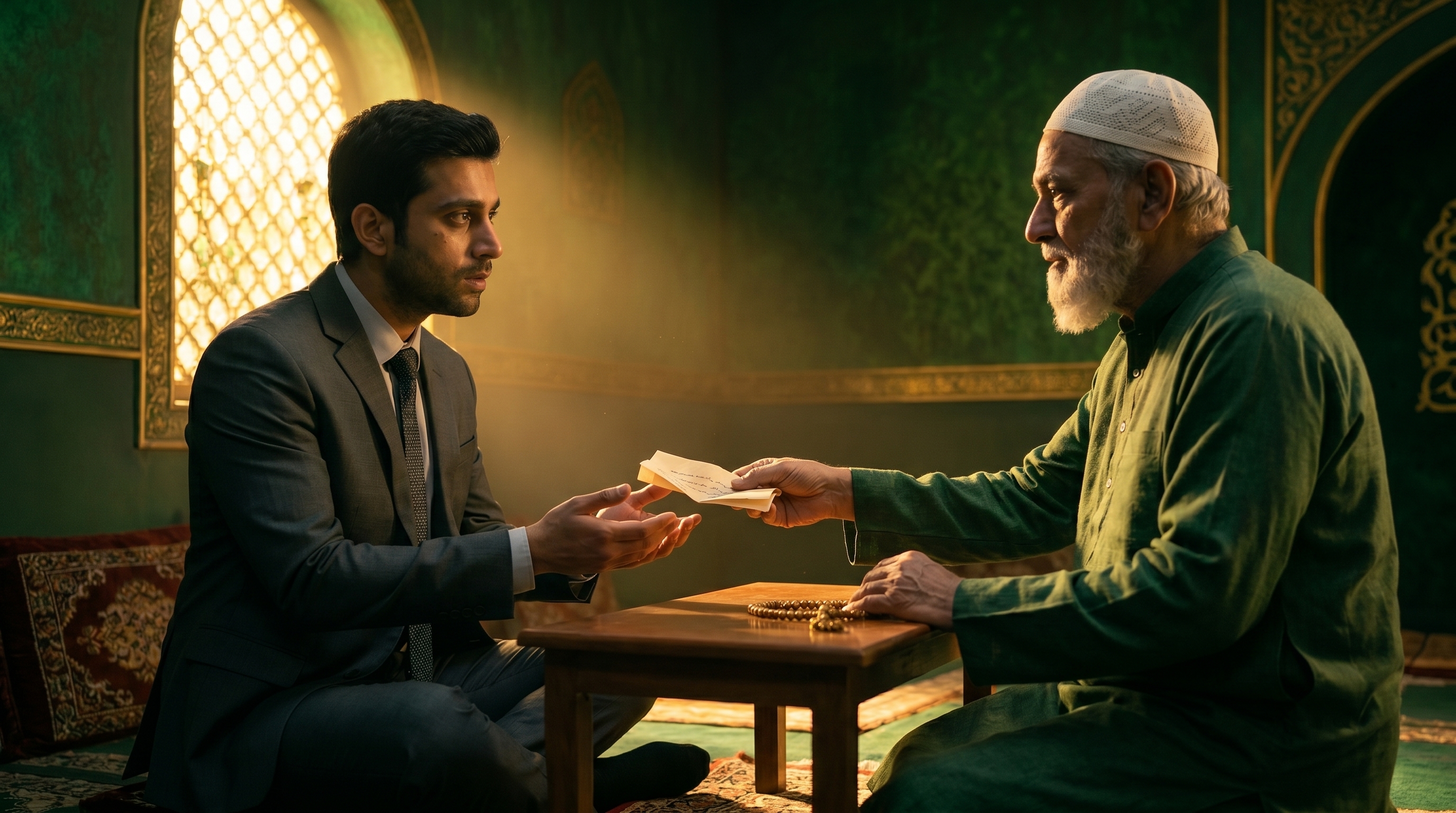 A worried businessman seeking a spiritual business problem solution from Molana Ji.