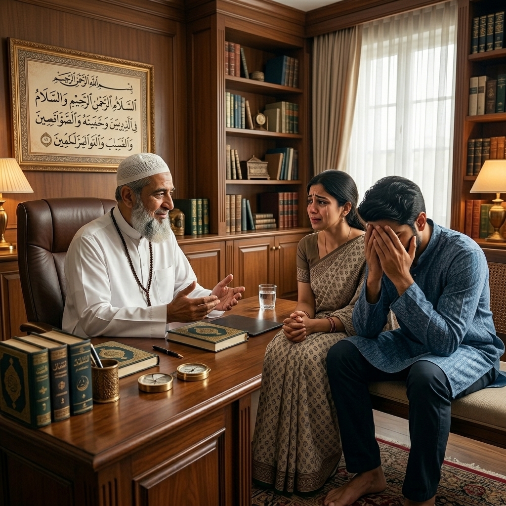 Indian couple seeking an expert divorce problem solution from a spiritual advisor. - Spiritual Healing Service