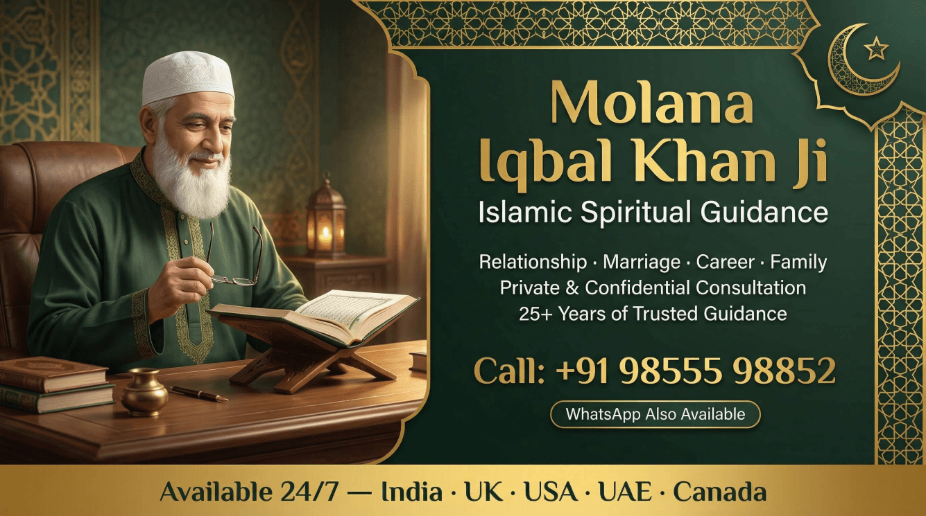 World Famous Astrologer Molana Iqbal Khan Ji providing expert online astrology consultation and love problem solutions.